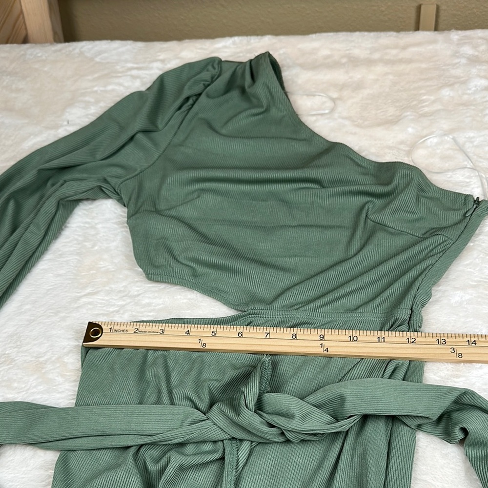 Hello Molly Green One Shoulder Wrap Gown - Picture 6 of 8